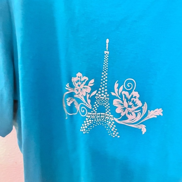 Karen Scott Teal Blue  Eiffel Tower Top Size 3 - Picture 14 of 15